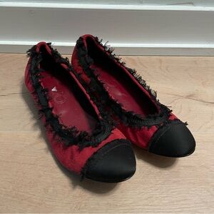 PACO GIL Red Suede Ballet Flats with Black Trim Details